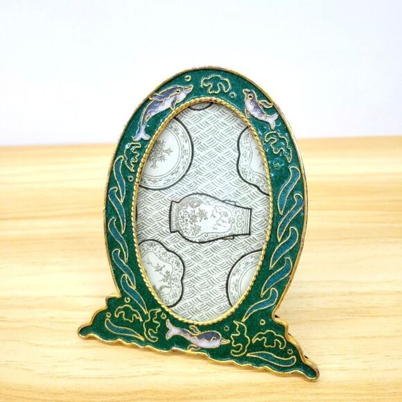 Vintage Cloisonne Dolphin Tabletop Picture Frame - Picture 10 of 10